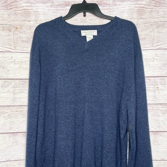 Paolo Mondo Two Ply 100% Cashmere Navy Blue Men's V Neck Sweater XL - Picture 4 of 9